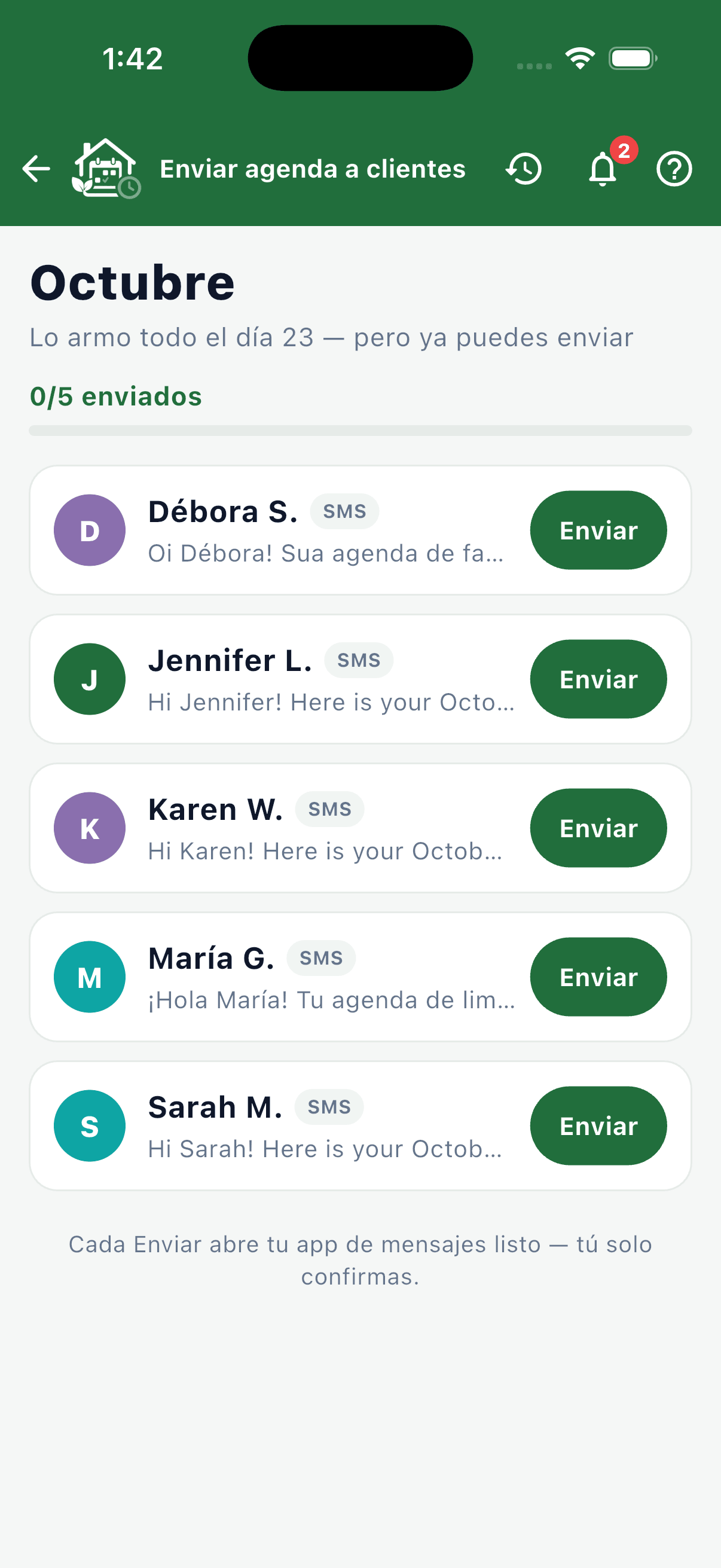 Fin de mes: cada clienta recibe sus días.