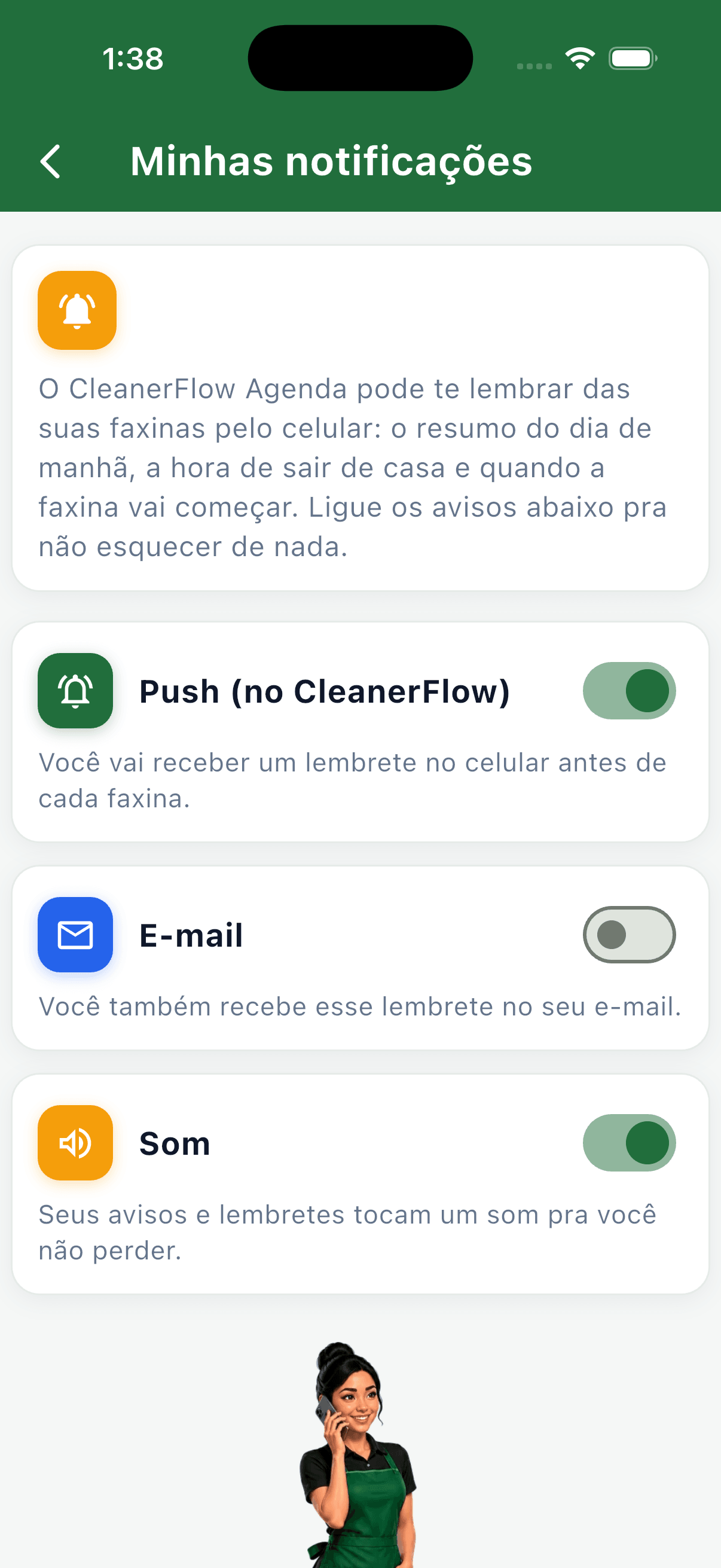 O app lembra por você.
