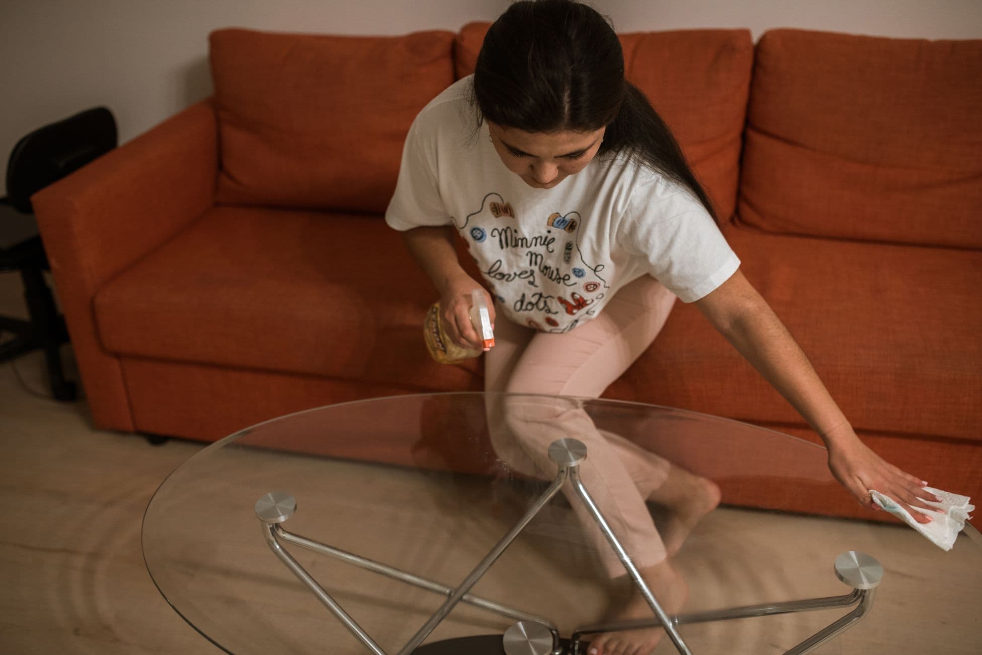 Cleaning supplies laid out to clean a house in an efficient order